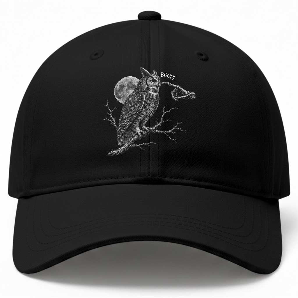 Skeleton Hand Boop Owl Baseball Cap Funny Spooky Halloween Moon Graphic