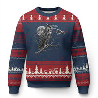Skeleton Hand Boop Owl Ugly Christmas Sweater Funny Spooky Halloween Moon Graphic