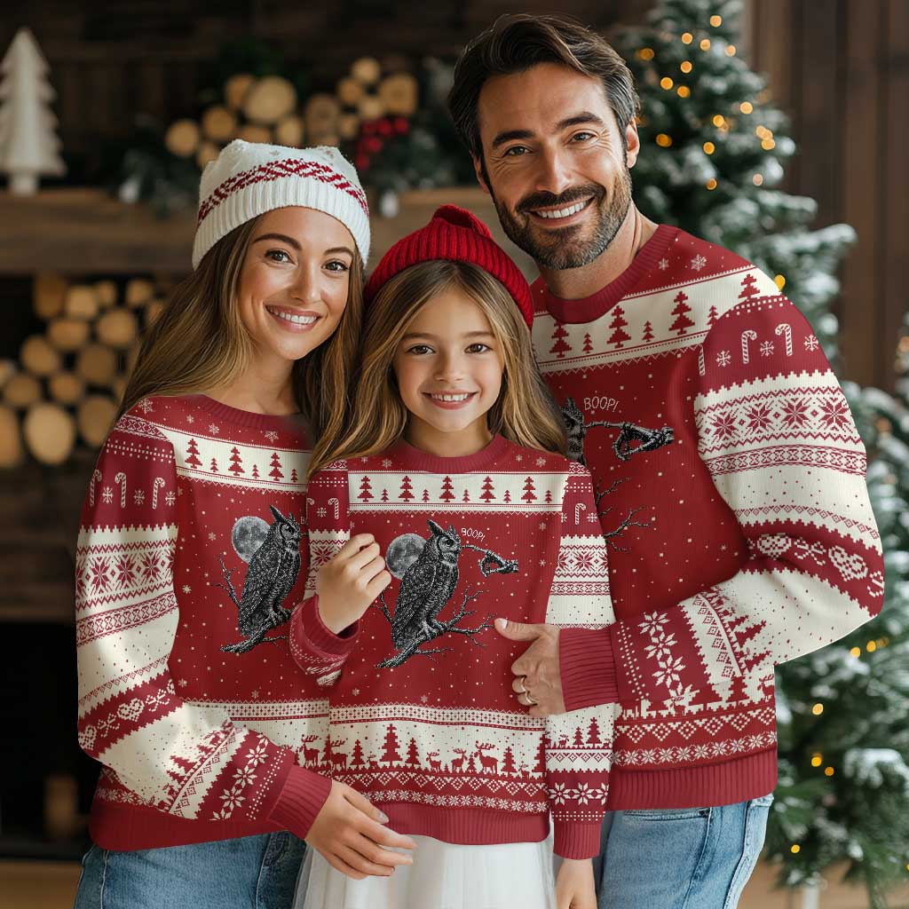 Skeleton Hand Boop Owl Ugly Christmas Sweater Funny Spooky Halloween Moon Graphic