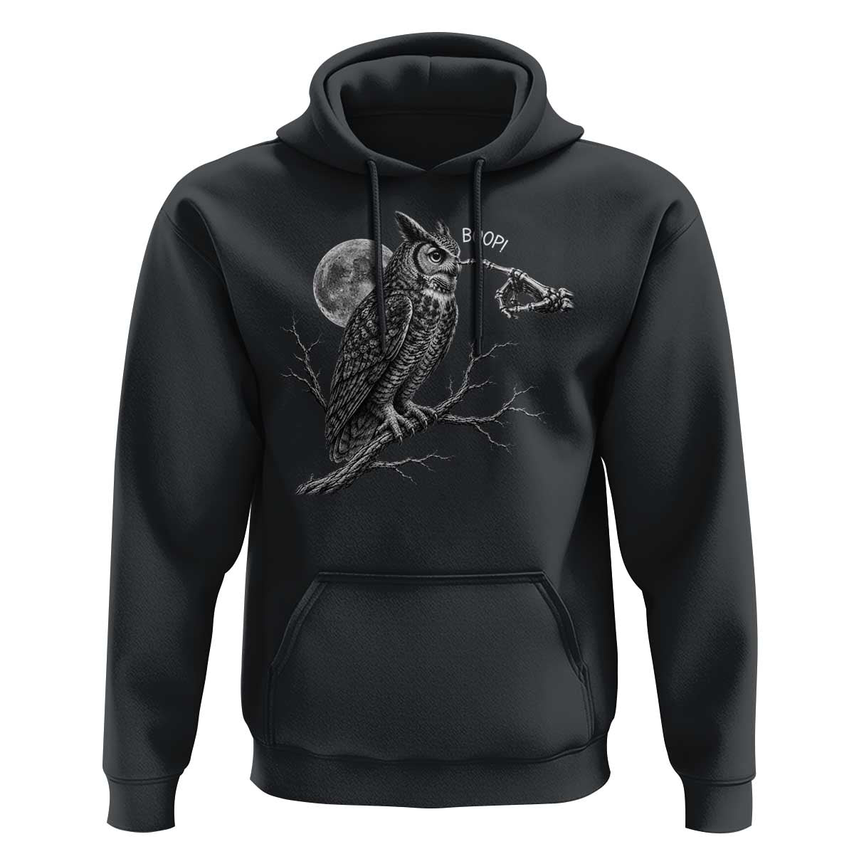 Skeleton Hand Boop Owl Hoodie Funny Spooky Halloween Moon Graphic