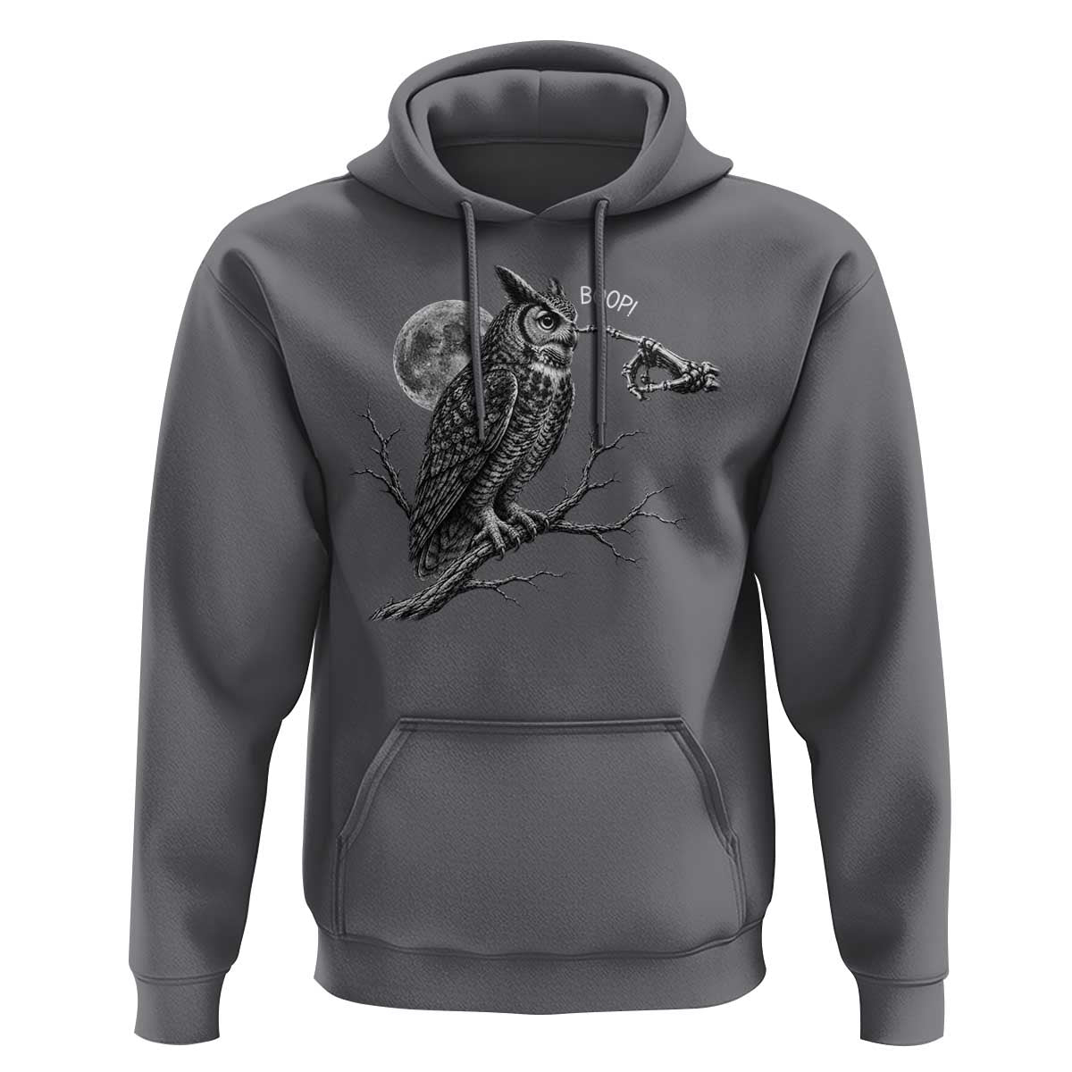 Skeleton Hand Boop Owl Hoodie Funny Spooky Halloween Moon Graphic