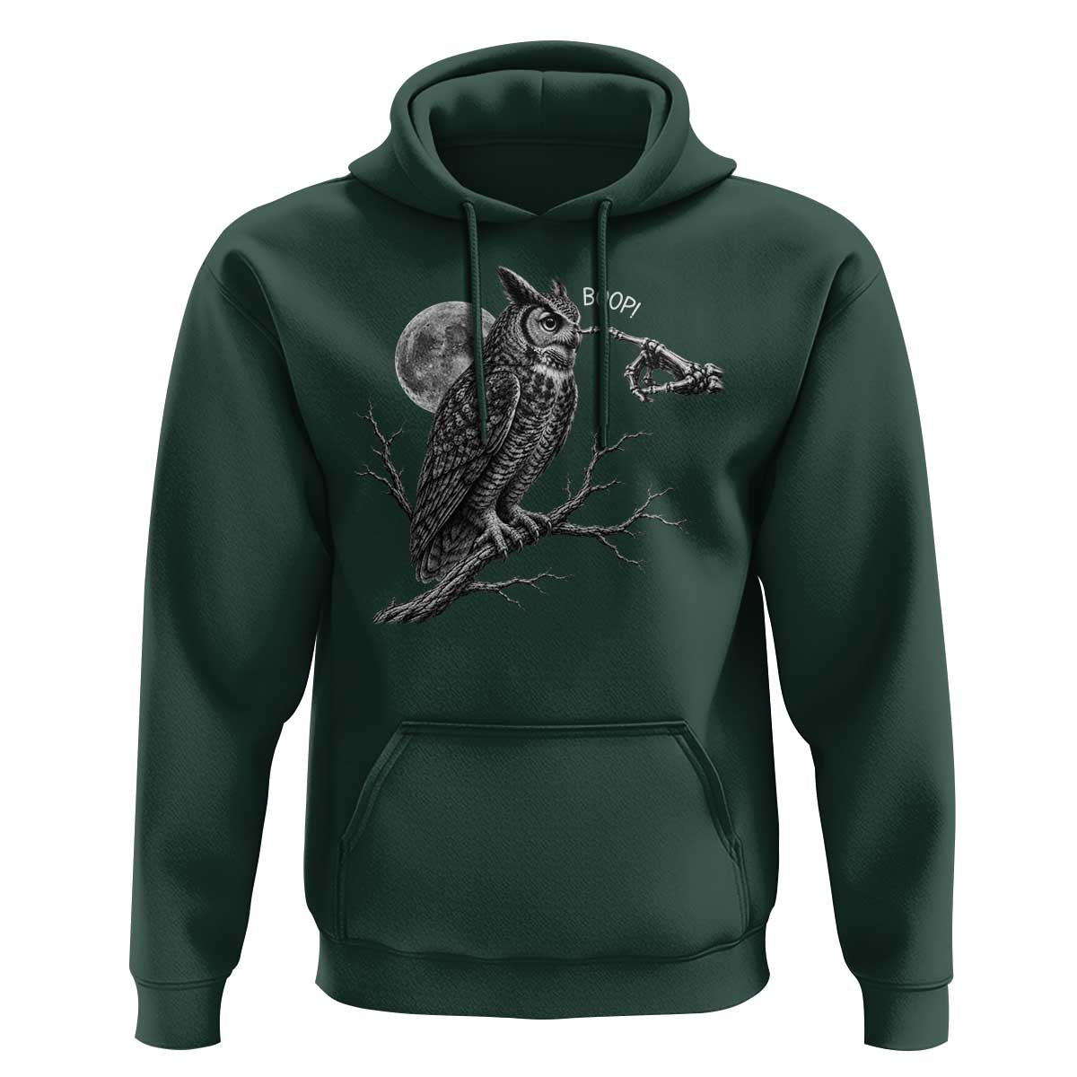 Skeleton Hand Boop Owl Hoodie Funny Spooky Halloween Moon Graphic