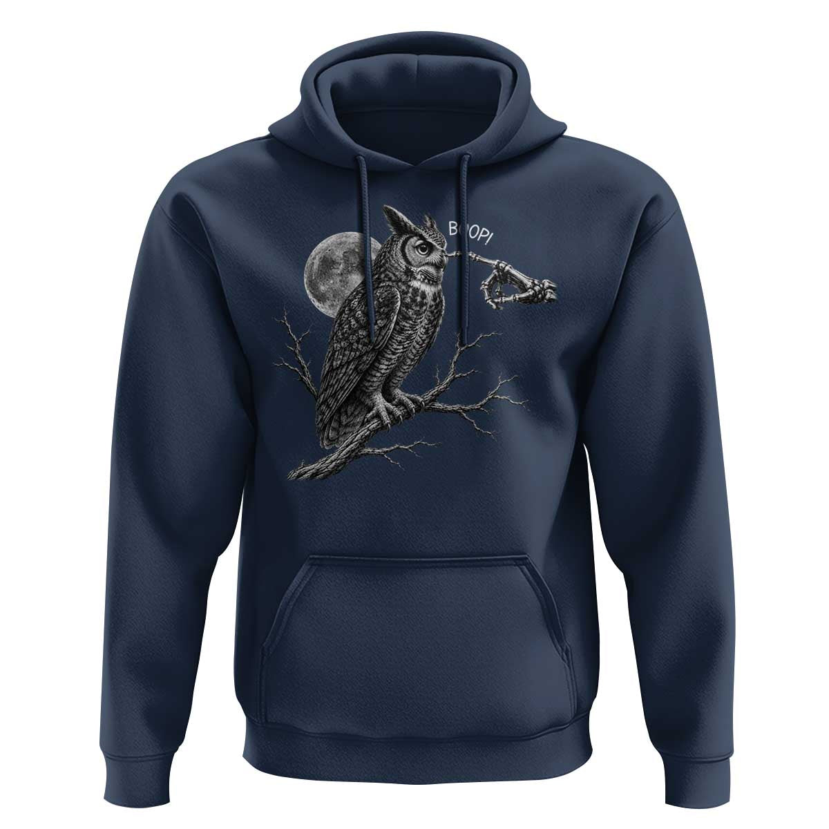 Skeleton Hand Boop Owl Hoodie Funny Spooky Halloween Moon Graphic