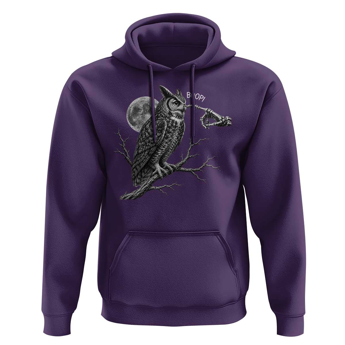 Skeleton Hand Boop Owl Hoodie Funny Spooky Halloween Moon Graphic