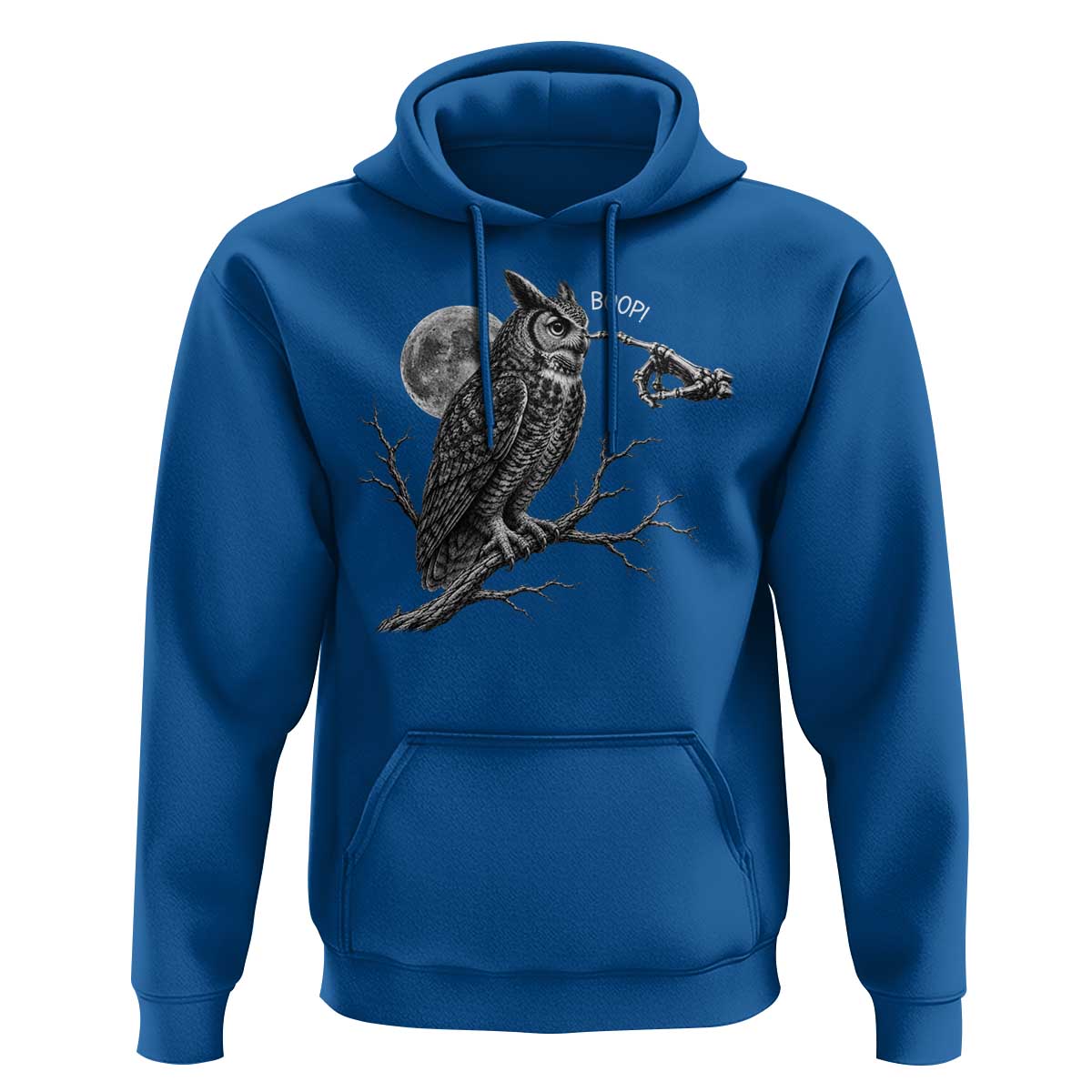 Skeleton Hand Boop Owl Hoodie Funny Spooky Halloween Moon Graphic