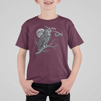 Skeleton Hand Boop Owl T Shirt For Kid Funny Spooky Halloween Moon Graphic