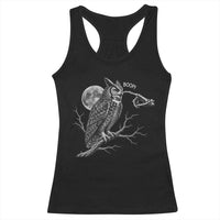 Skeleton Hand Boop Owl Racerback Tank Top Funny Spooky Halloween Moon Graphic