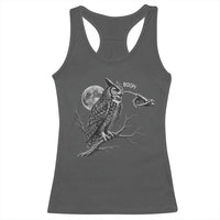 Skeleton Hand Boop Owl Racerback Tank Top Funny Spooky Halloween Moon Graphic