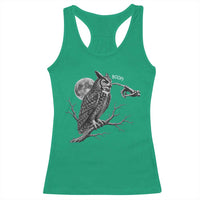 Skeleton Hand Boop Owl Racerback Tank Top Funny Spooky Halloween Moon Graphic