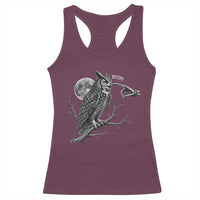 Skeleton Hand Boop Owl Racerback Tank Top Funny Spooky Halloween Moon Graphic