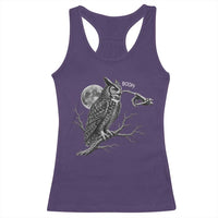 Skeleton Hand Boop Owl Racerback Tank Top Funny Spooky Halloween Moon Graphic