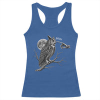 Skeleton Hand Boop Owl Racerback Tank Top Funny Spooky Halloween Moon Graphic