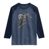 Skeleton Hand Boop Owl Raglan Shirt Funny Spooky Halloween Moon Graphic