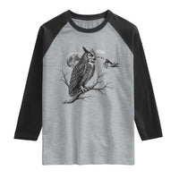 Skeleton Hand Boop Owl Raglan Shirt Funny Spooky Halloween Moon Graphic