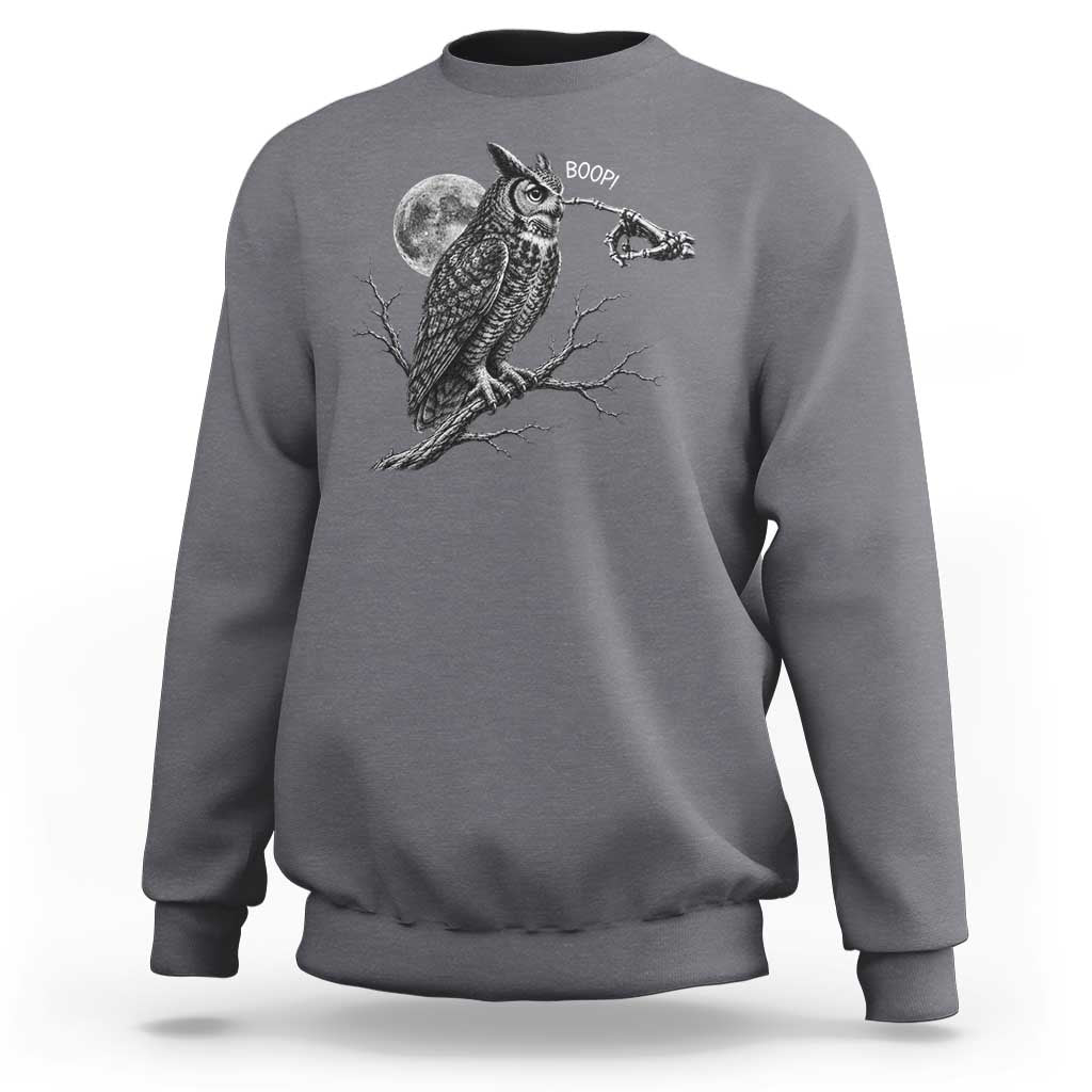 Skeleton Hand Boop Owl Sweatshirt Funny Spooky Halloween Moon Graphic