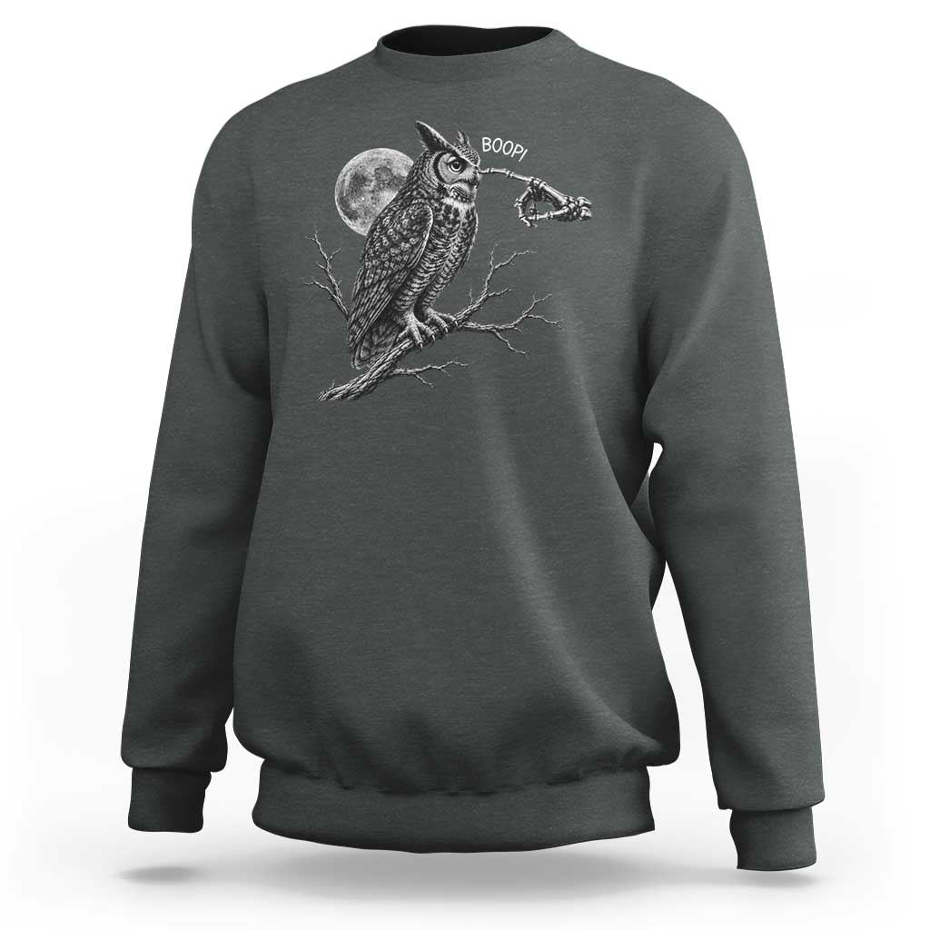 Skeleton Hand Boop Owl Sweatshirt Funny Spooky Halloween Moon Graphic