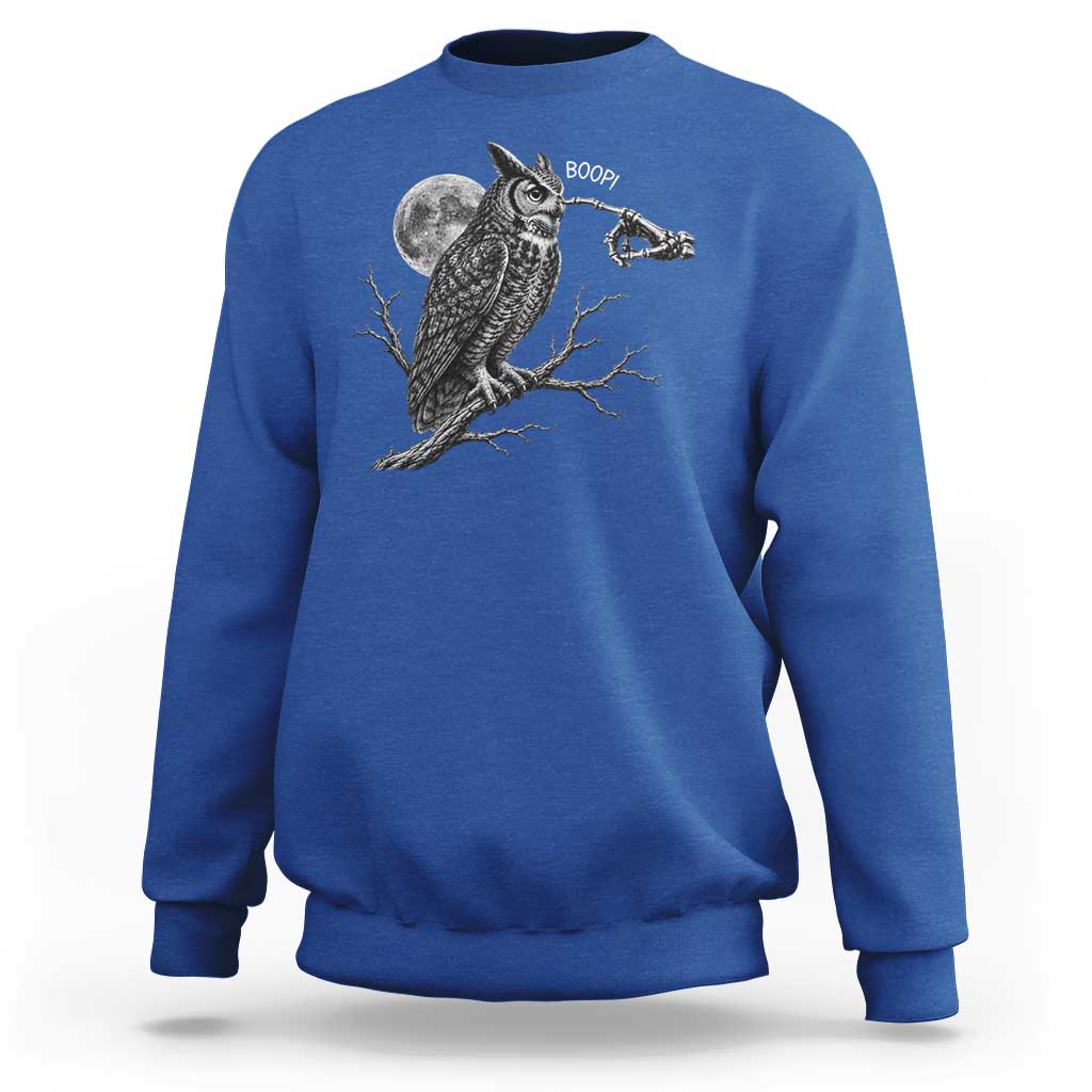 Skeleton Hand Boop Owl Sweatshirt Funny Spooky Halloween Moon Graphic