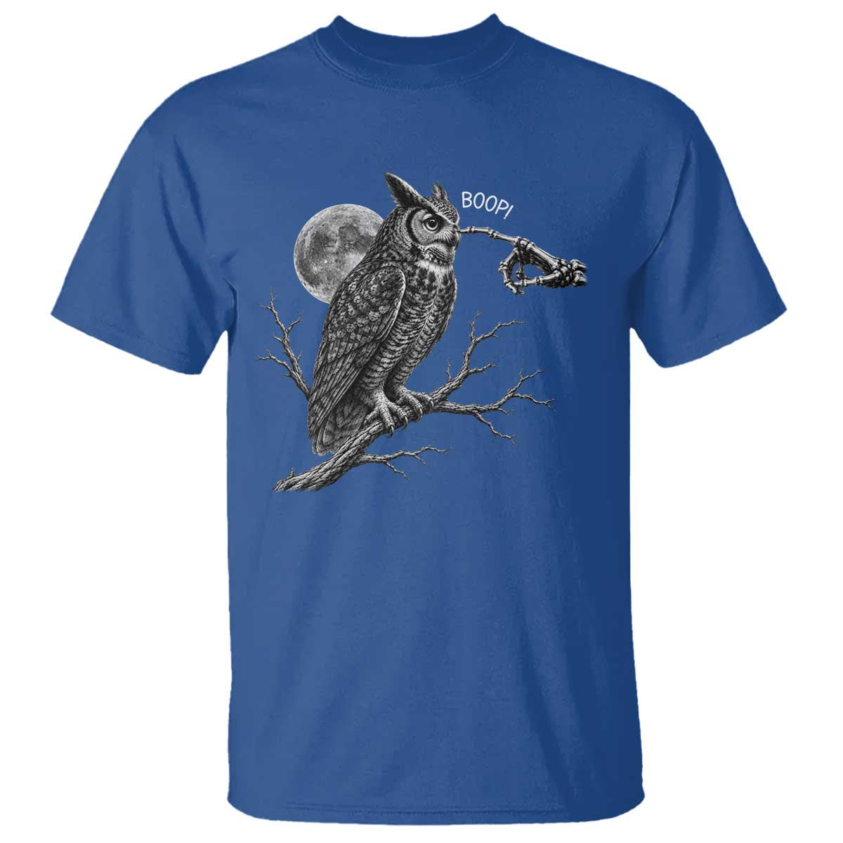Skeleton Hand Boop Owl T Shirt Funny Spooky Halloween Moon Graphic