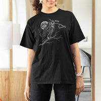 Skeleton Hand Boop Owl T Shirt For Women Funny Spooky Halloween Moon Graphic