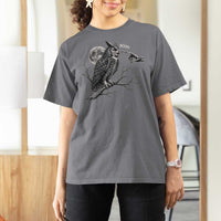 Skeleton Hand Boop Owl T Shirt For Women Funny Spooky Halloween Moon Graphic