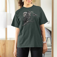 Skeleton Hand Boop Owl T Shirt For Women Funny Spooky Halloween Moon Graphic