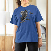 Skeleton Hand Boop Owl T Shirt For Women Funny Spooky Halloween Moon Graphic