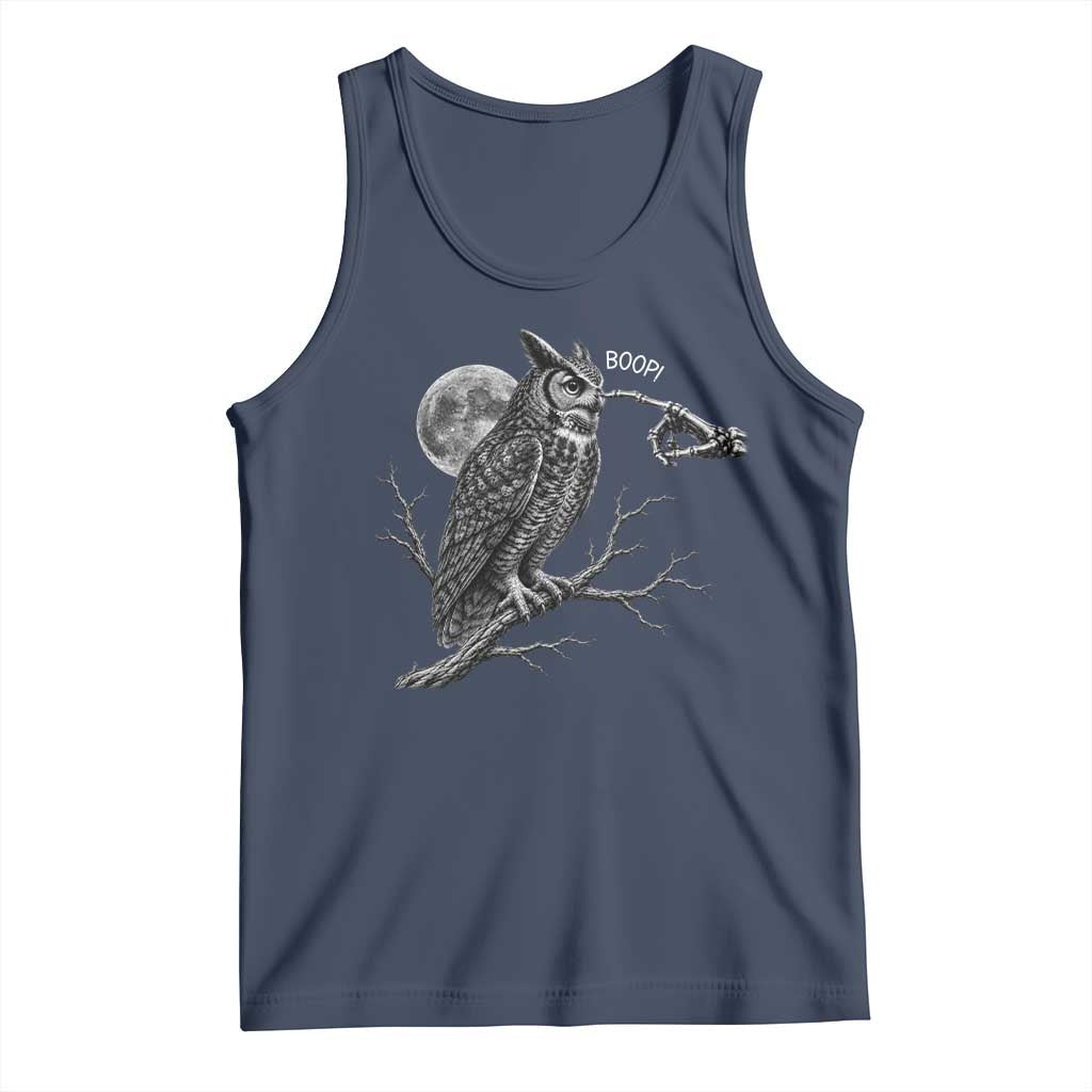 Skeleton Hand Boop Owl Tank Top Funny Spooky Halloween Moon Graphic