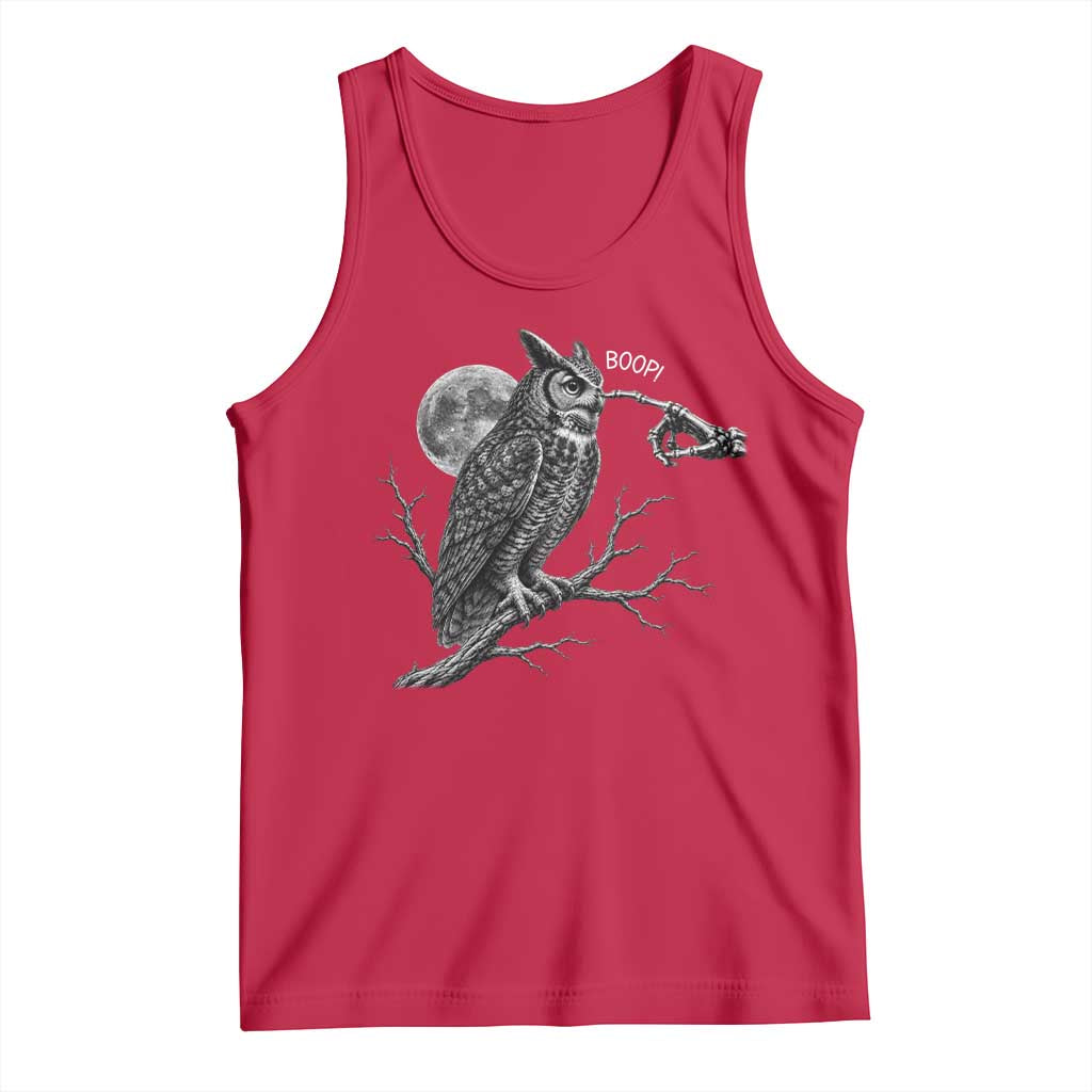 Skeleton Hand Boop Owl Tank Top Funny Spooky Halloween Moon Graphic