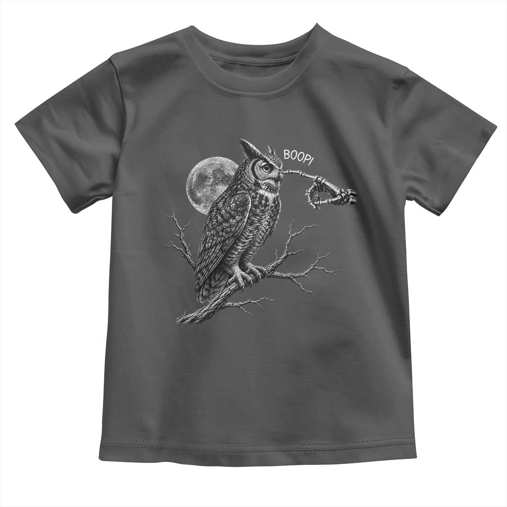 Skeleton Hand Boop Owl Toddler T Shirt Funny Spooky Halloween Moon Graphic