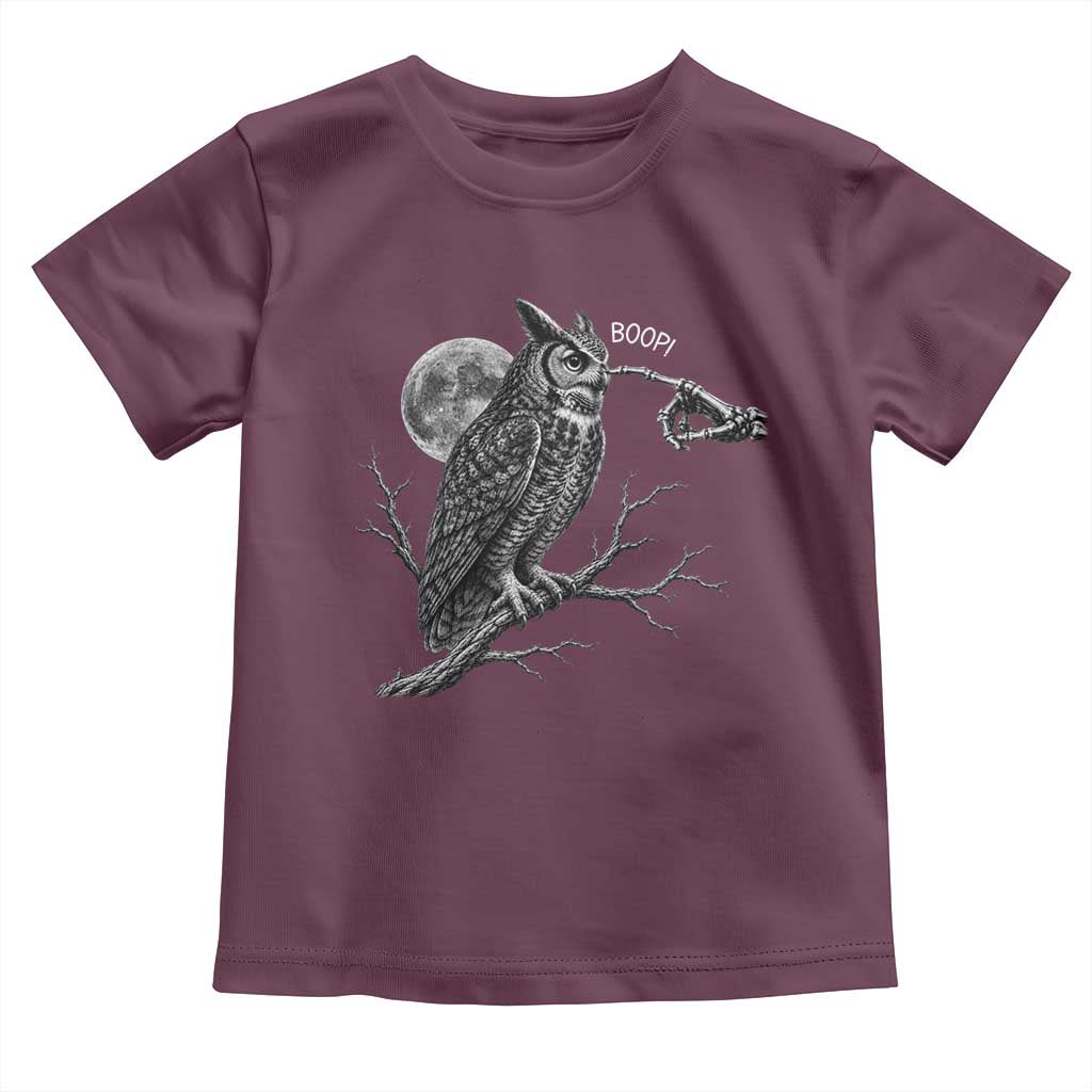 Skeleton Hand Boop Owl Toddler T Shirt Funny Spooky Halloween Moon Graphic