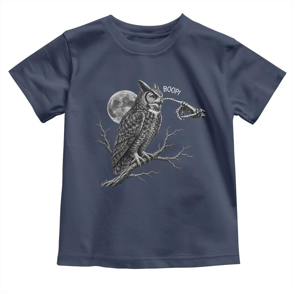Skeleton Hand Boop Owl Toddler T Shirt Funny Spooky Halloween Moon Graphic