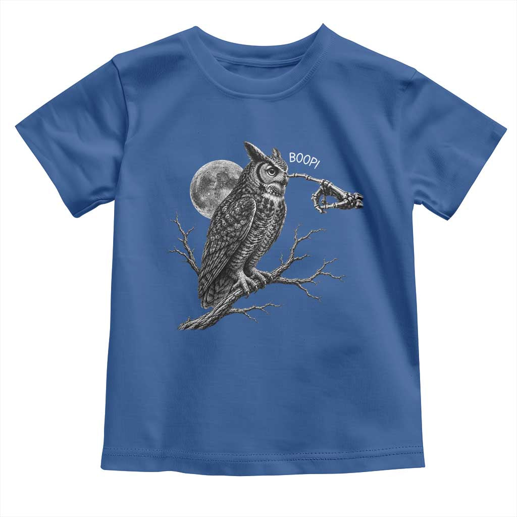 Skeleton Hand Boop Owl Toddler T Shirt Funny Spooky Halloween Moon Graphic