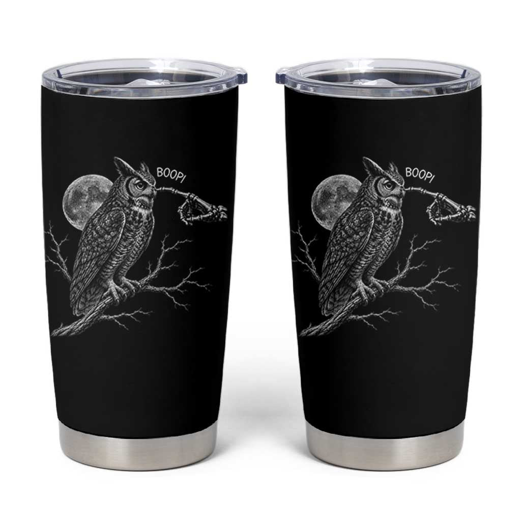 Skeleton Hand Boop Owl Tumbler Cup Funny Spooky Halloween Moon Graphic