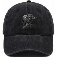 Skeleton Hand Boop Owl Washed Cotton Baseball Cap Funny Spooky Halloween Moon Graphic