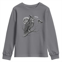 Skeleton Hand Boop Owl Youth Sweatshirt Funny Spooky Halloween Moon Graphic