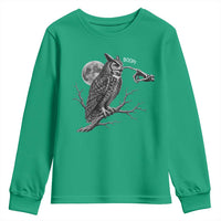 Skeleton Hand Boop Owl Youth Sweatshirt Funny Spooky Halloween Moon Graphic