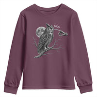 Skeleton Hand Boop Owl Youth Sweatshirt Funny Spooky Halloween Moon Graphic