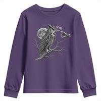 Skeleton Hand Boop Owl Youth Sweatshirt Funny Spooky Halloween Moon Graphic