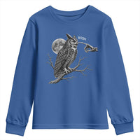 Skeleton Hand Boop Owl Youth Sweatshirt Funny Spooky Halloween Moon Graphic