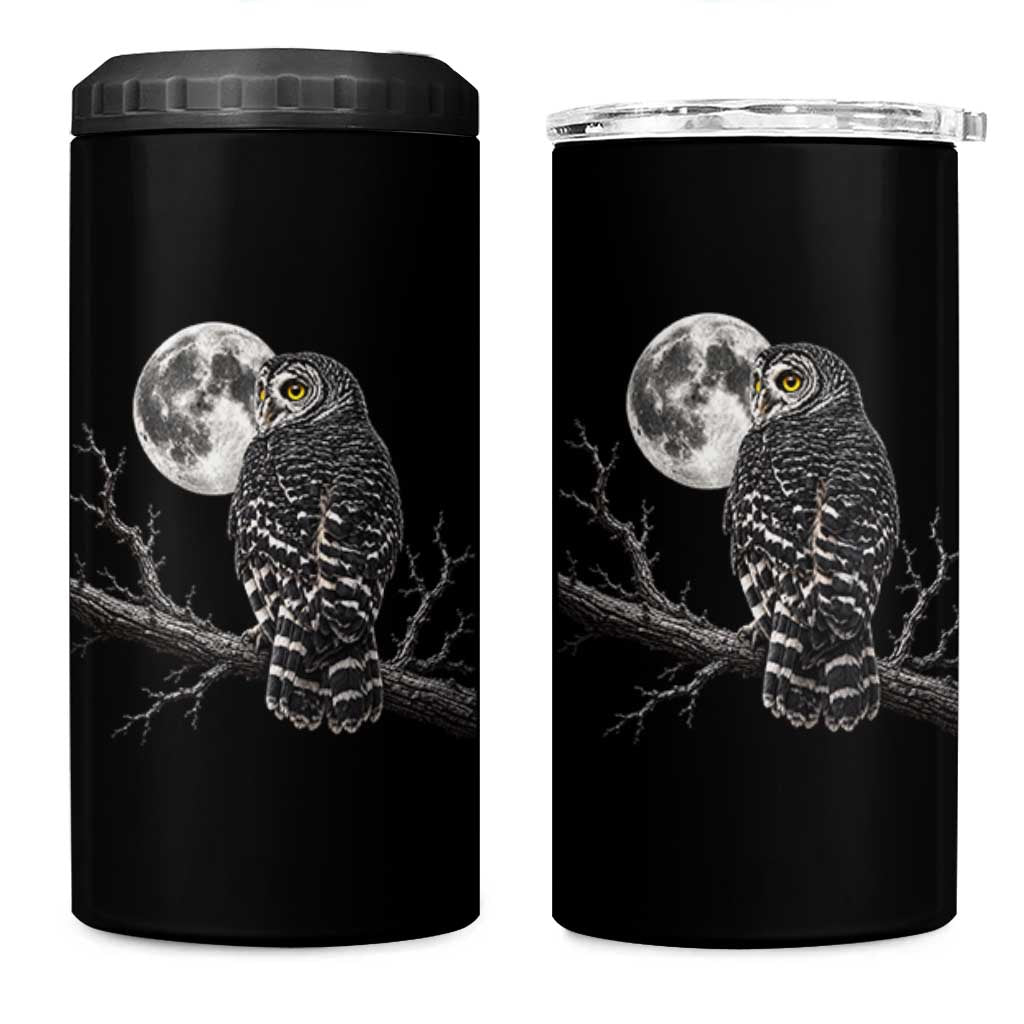 Owl Full Moon Graphic 4 in 1 Can Cooler Tumbler Vintage Dark Academia Bird