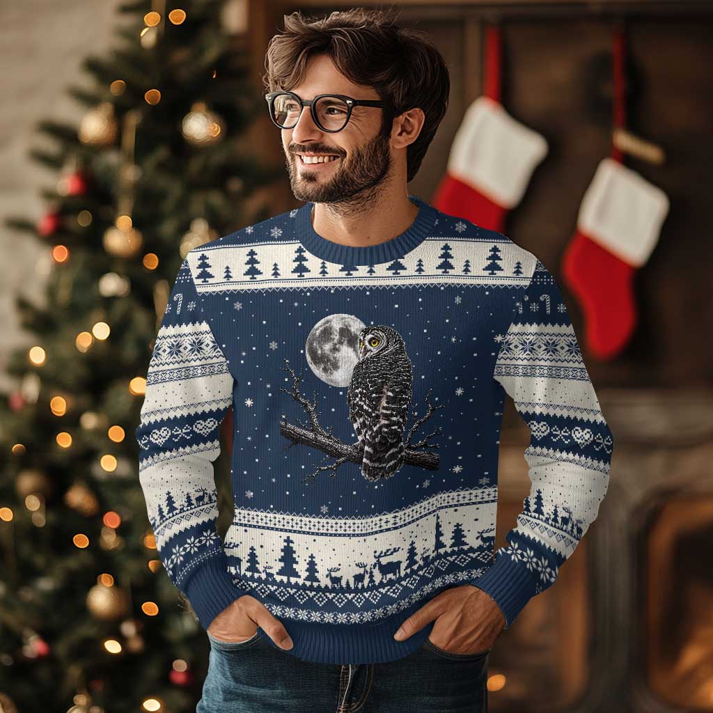 Owl Full Moon Graphic Ugly Christmas Sweater Vintage Dark Academia Bird