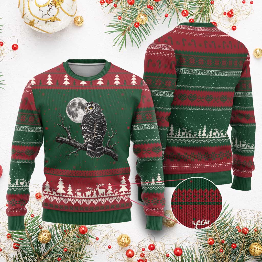 Owl Full Moon Graphic Ugly Christmas Sweater Vintage Dark Academia Bird
