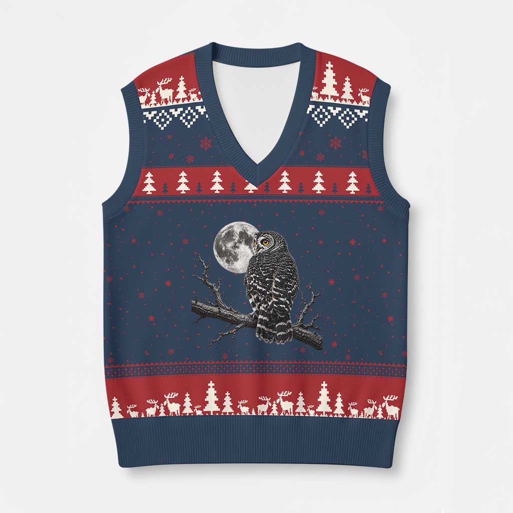 Owl Full Moon Graphic V-Neck Knit Sweater Vest Vintage Dark Academia Bird