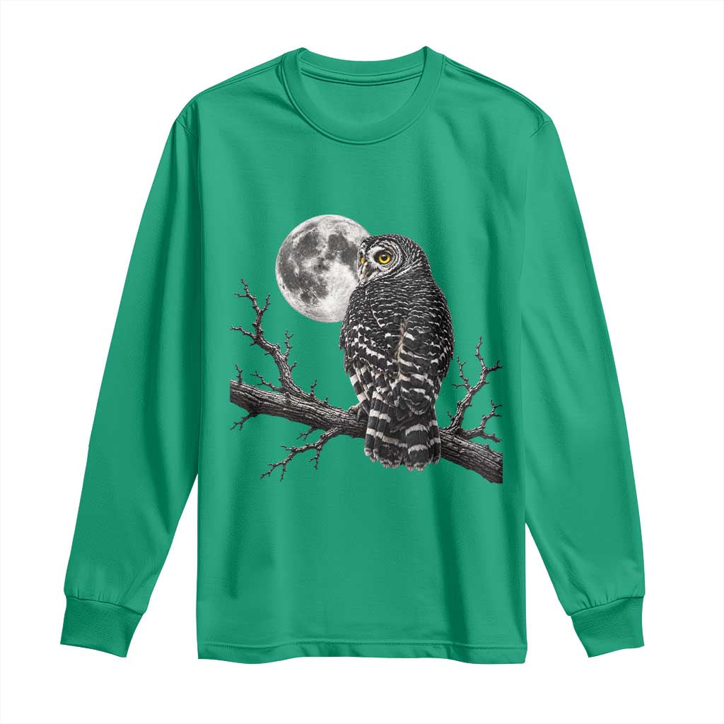 Owl Full Moon Graphic Long Sleeve Shirt Vintage Dark Academia Bird