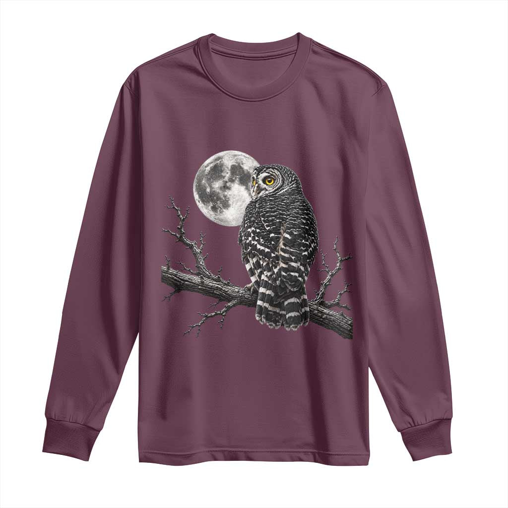 Owl Full Moon Graphic Long Sleeve Shirt Vintage Dark Academia Bird