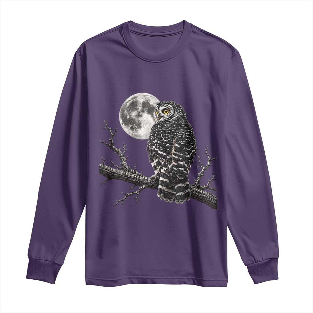 Owl Full Moon Graphic Long Sleeve Shirt Vintage Dark Academia Bird