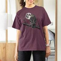 Owl Full Moon Graphic T Shirt For Women Vintage Dark Academia Bird