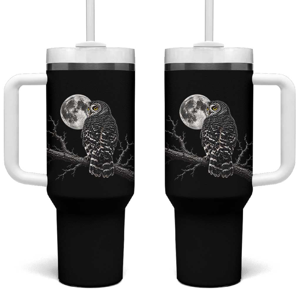 Owl Full Moon Graphic Tumbler With Handle Vintage Dark Academia Bird