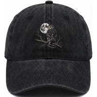 Owl Full Moon Graphic Washed Cotton Baseball Cap Vintage Dark Academia Bird