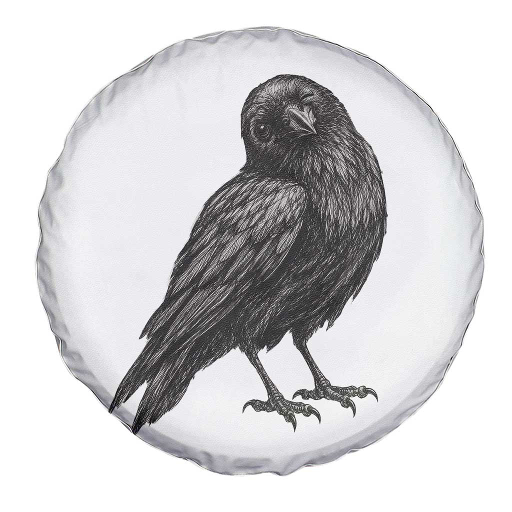 Winking Raven Crow Spare Tire Cover Vintage Dark Academia Funny Bird Graphic